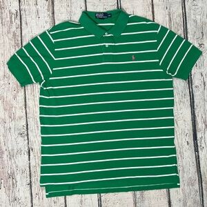 Ralph Lauren Green and White Striped Mens Preppy Golf Golfer Polo Shirt